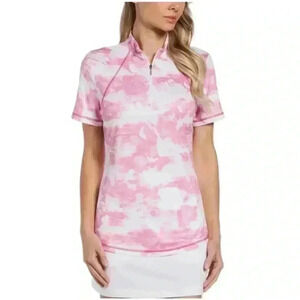 PGA Tour Apparel Pink Sunset Tie‎ Dye Print Short Sleeve Polo Shirt
